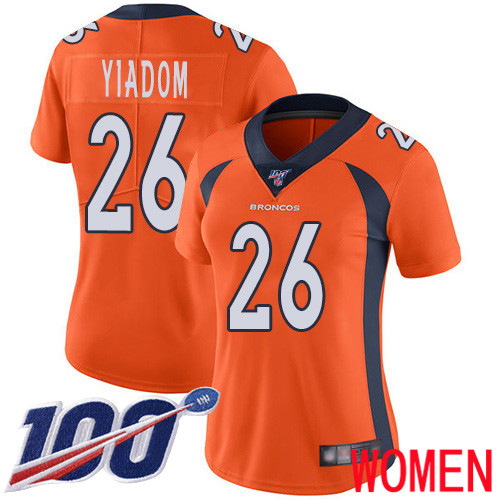 Women Denver Broncos 26 Isaac Yiadom Orange Team Color Vapor Untouchable Limited Player 100th Season Football NFL Jersey